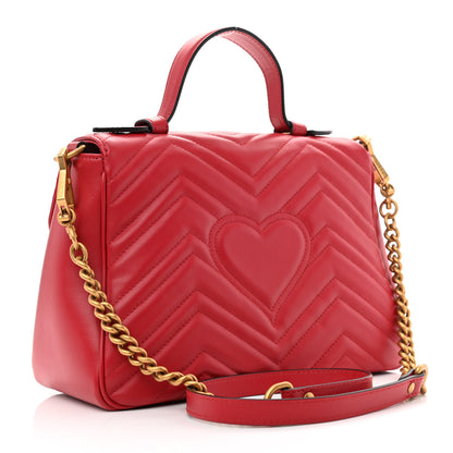 Gucci Calfskin Matelasse Small GG Marmont Top Handle Shoulder Bag Hibiscus Red 3 of 11