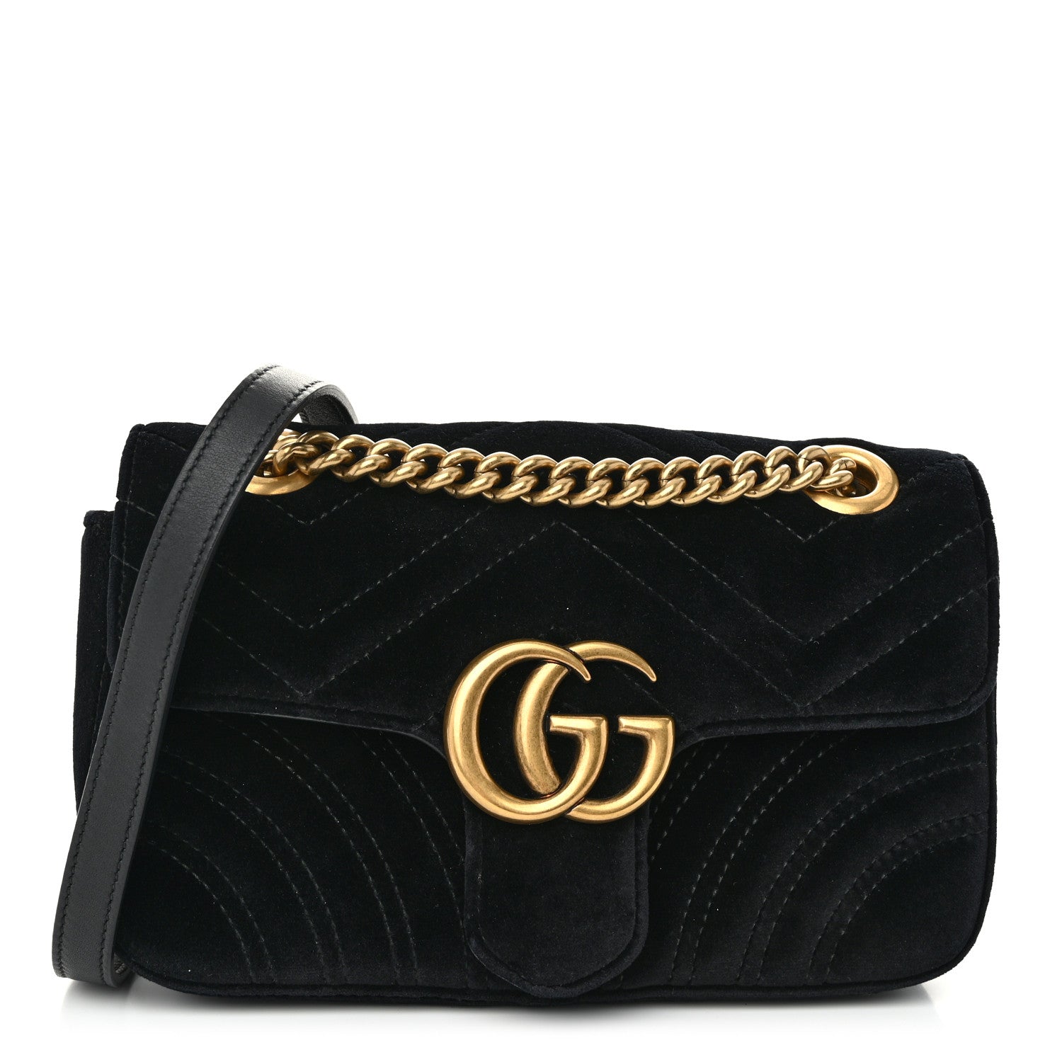 Gucci Velvet Matelasse Mini GG Marmont Shoulder Bag Black 1 of 11