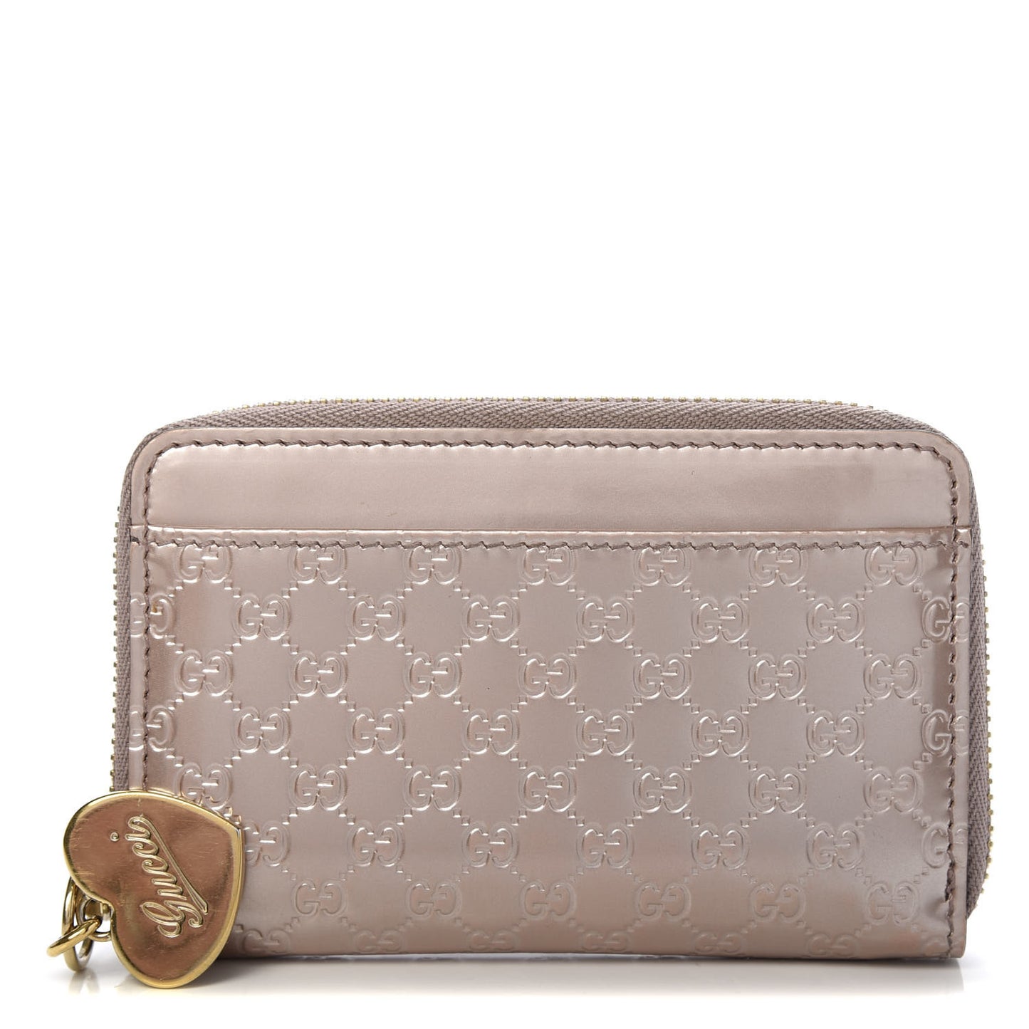 Patent Microguccissima Heart Detail Zip Around Card Case Pink