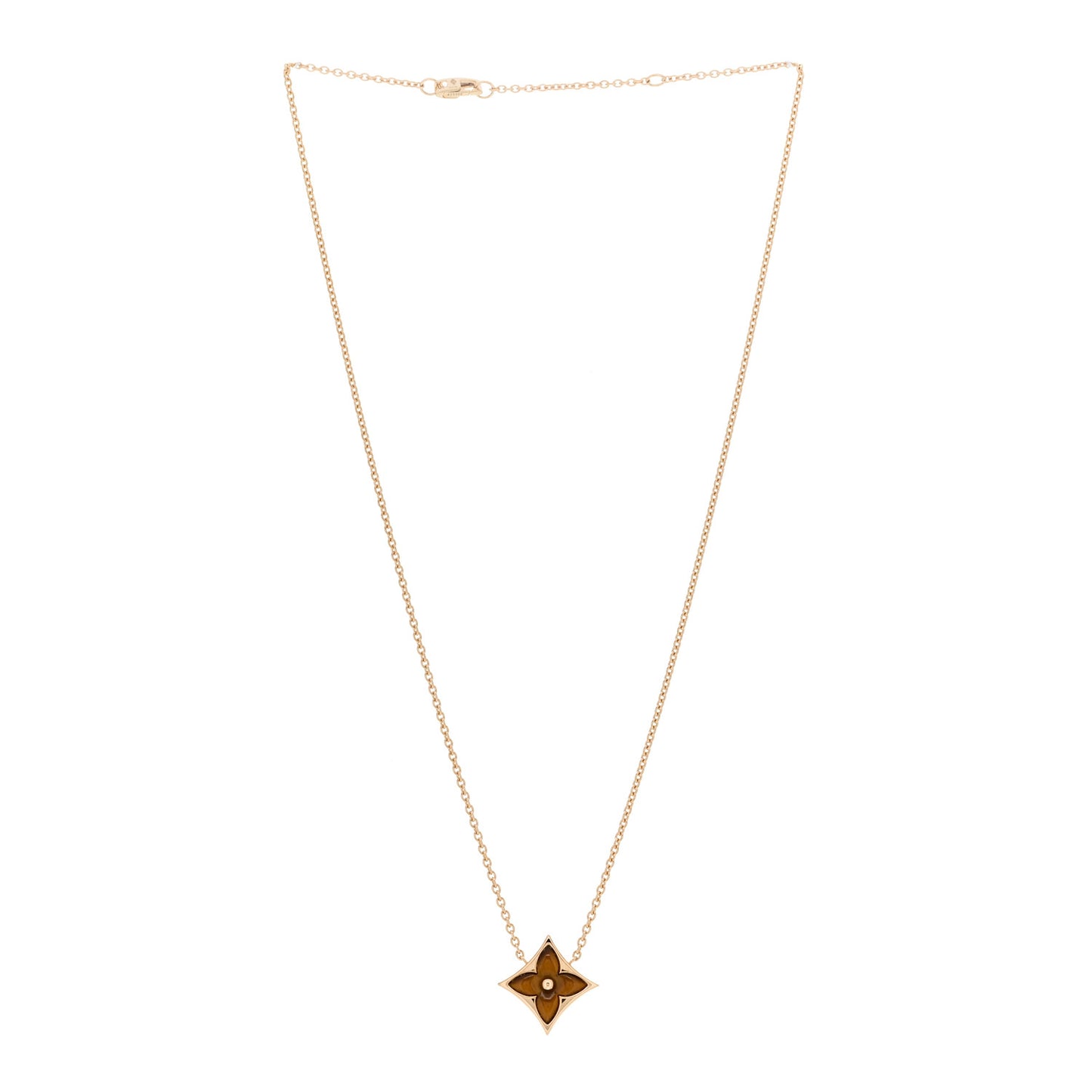 18K Yellow Gold Tiger's Eye Blossom Pendant Necklace