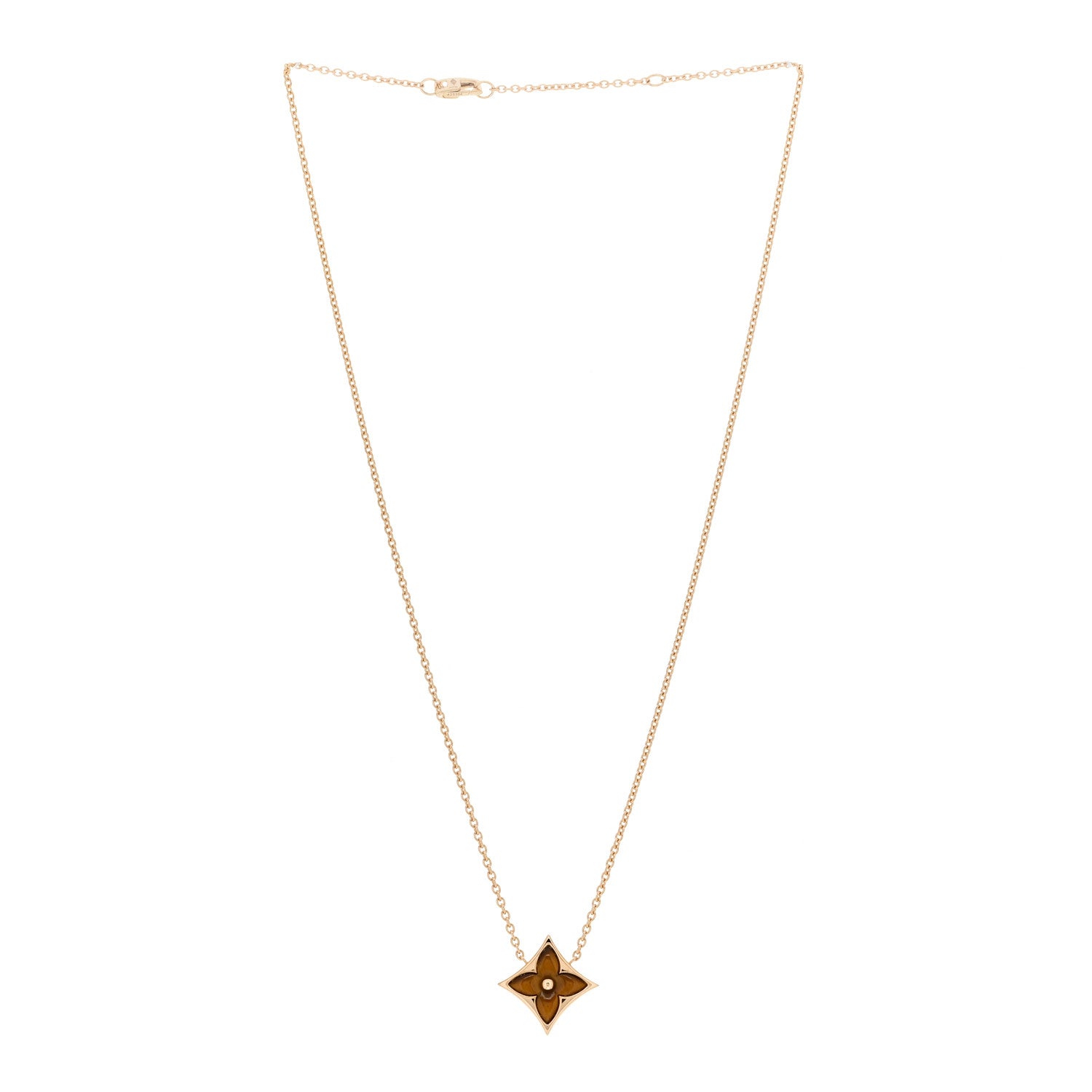 Louis Vuitton 18K Yellow Gold Tiger's Eye Blossom Pendant Necklace 3 of 4