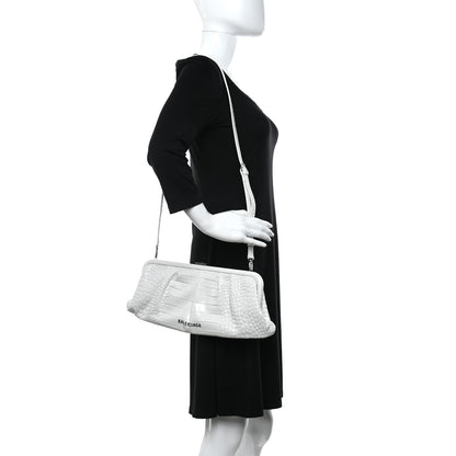 Balenciaga Shiny Supple Calfskin Logo Crocodile Embossed XL Cloud Clutch White 2 of 12