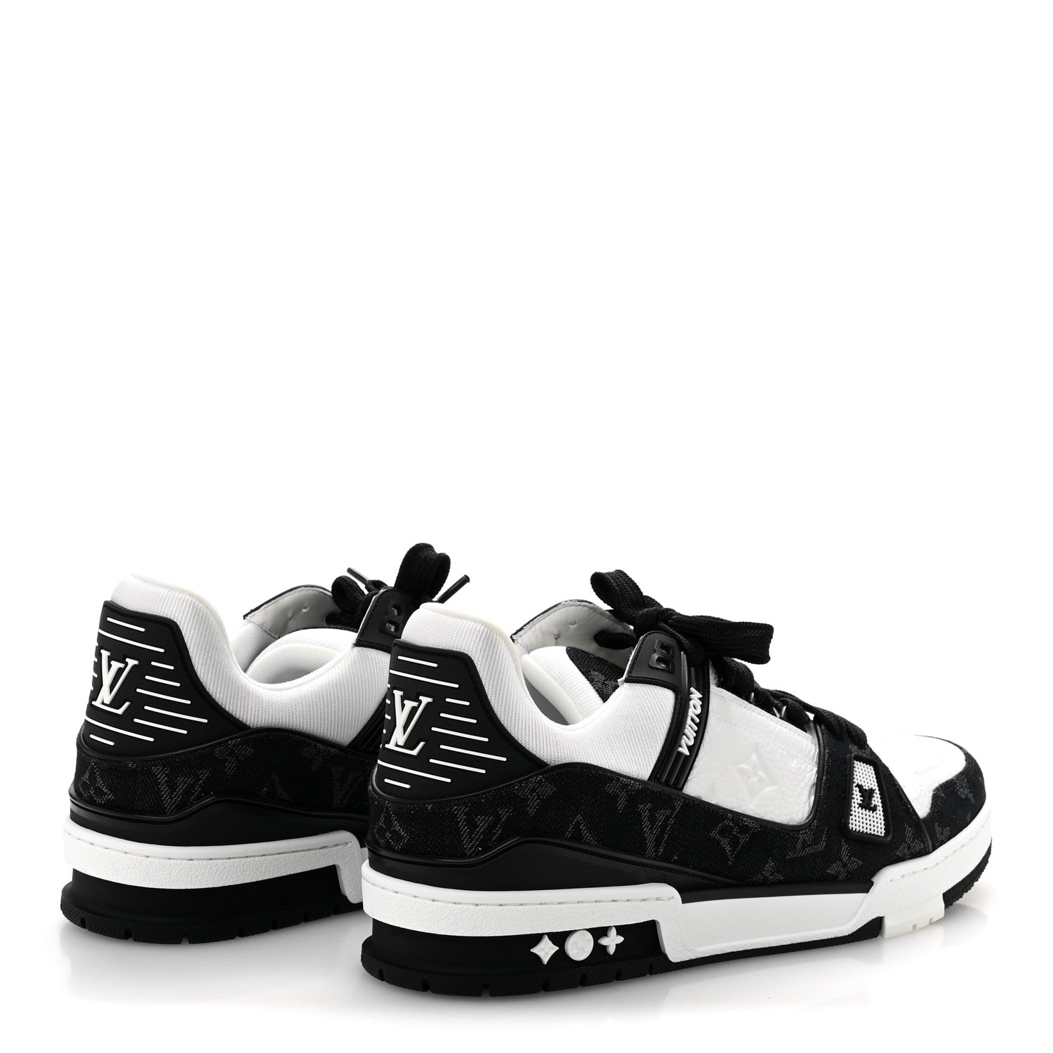 Louis Vuitton Calfskin Monogram Denim Mens LV Trainer Sneakers 9 Black 5 of 10