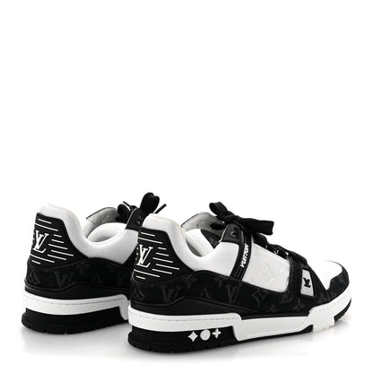 Louis Vuitton Calfskin Monogram Denim Mens LV Trainer Sneakers 9 Black 5 of 10