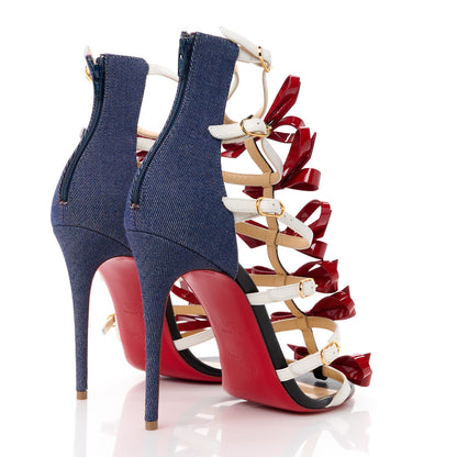 Christian Louboutin Patent Shiny Nappa Denim Girlistrappy 100 Sandals 39.5 Multicolor 4 of 9