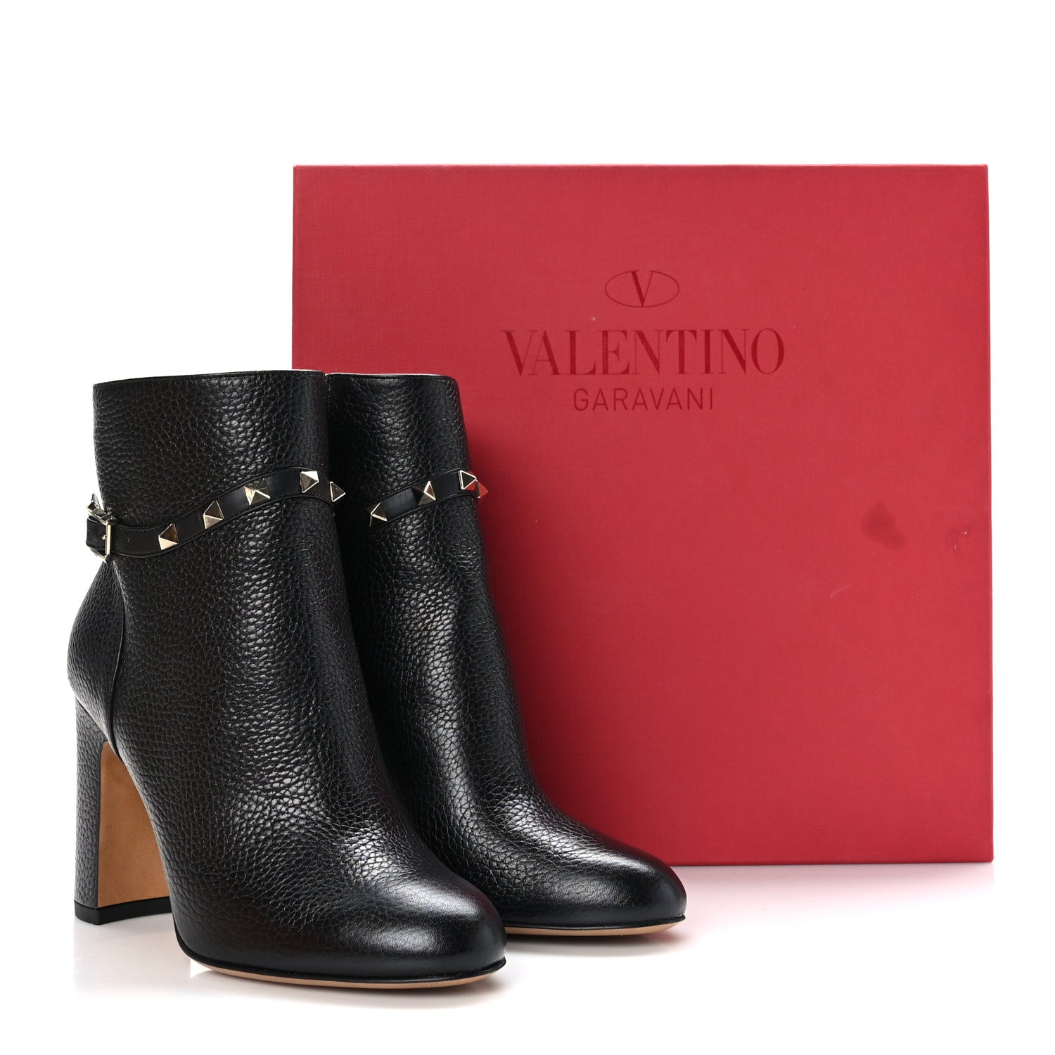Valentino Garavani Grainy Calfskin Rockstud 90mm Booties 37 Black 8 of 8