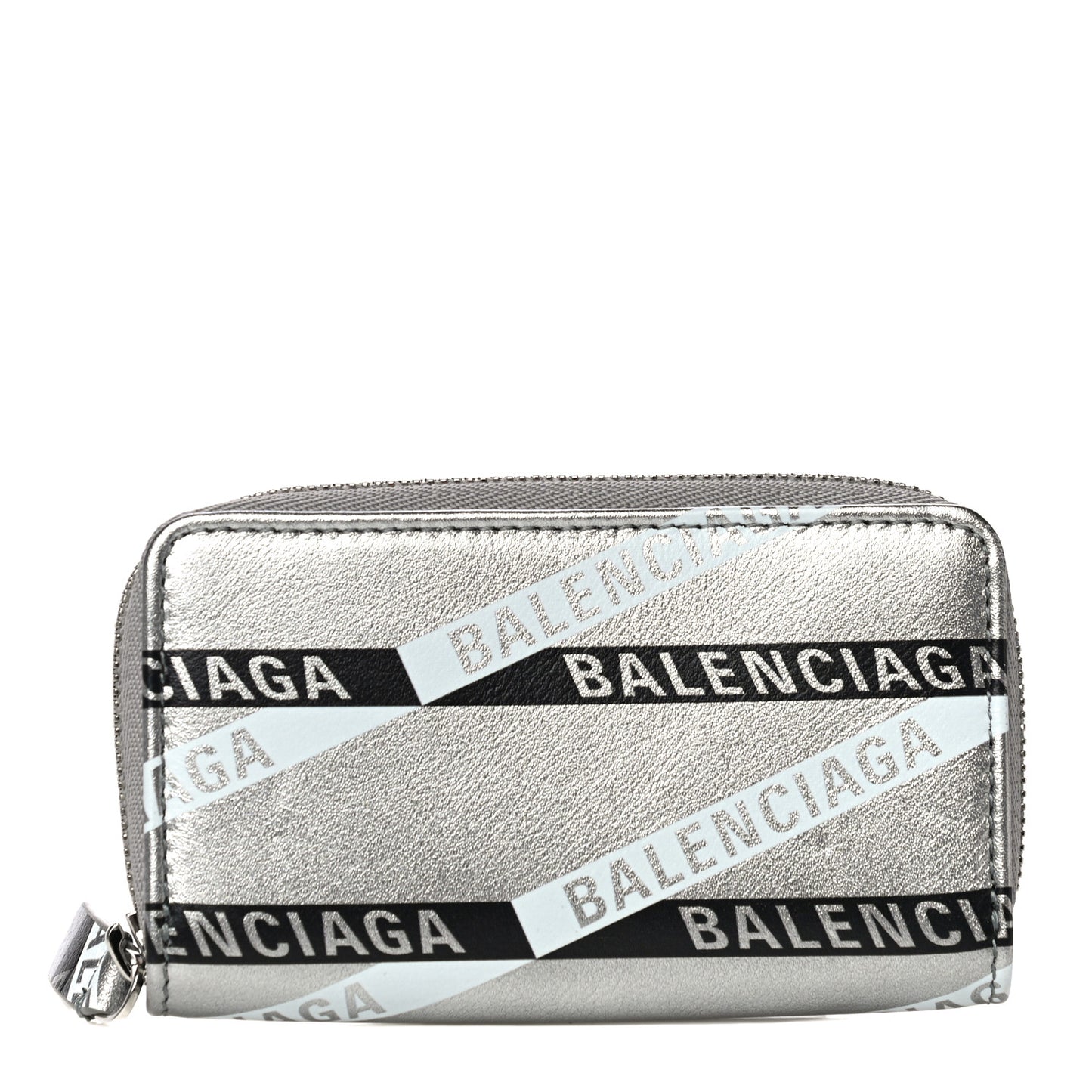Metallic Calfskin Losange Monogram Everyday Zip Around Card Case Silver Black White