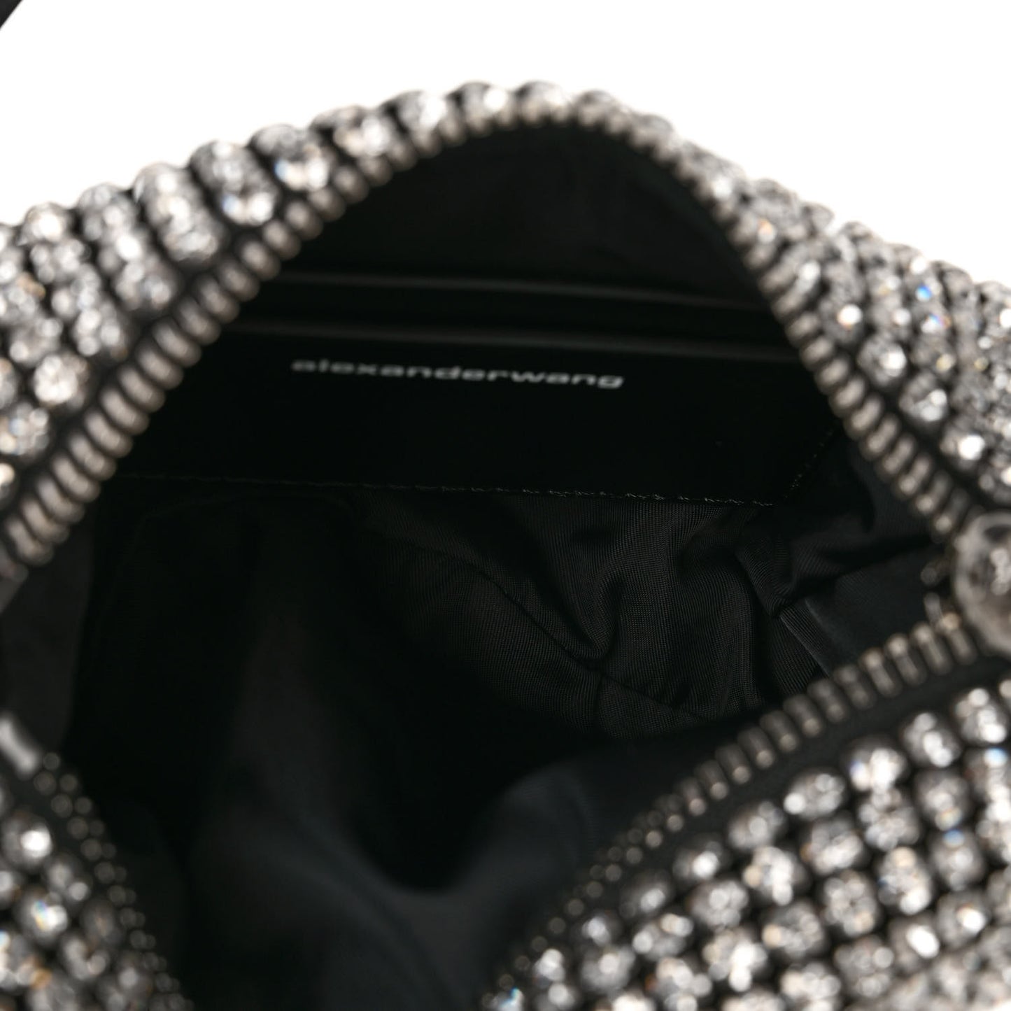 Mesh Crystal Rhinestone Mini Heiress Pouch Black Silver