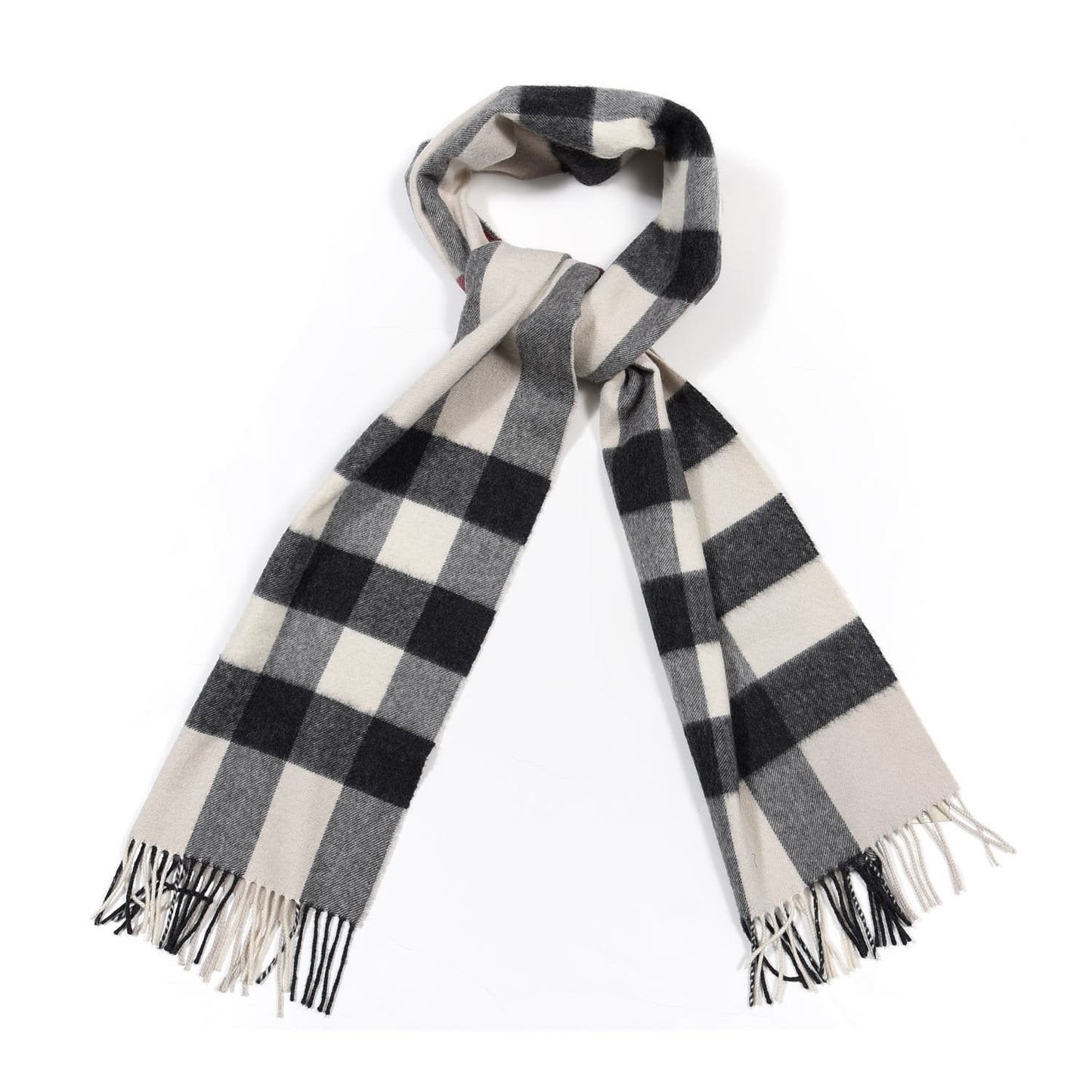 Cashmere Giant Check Fringe Scarf Stone