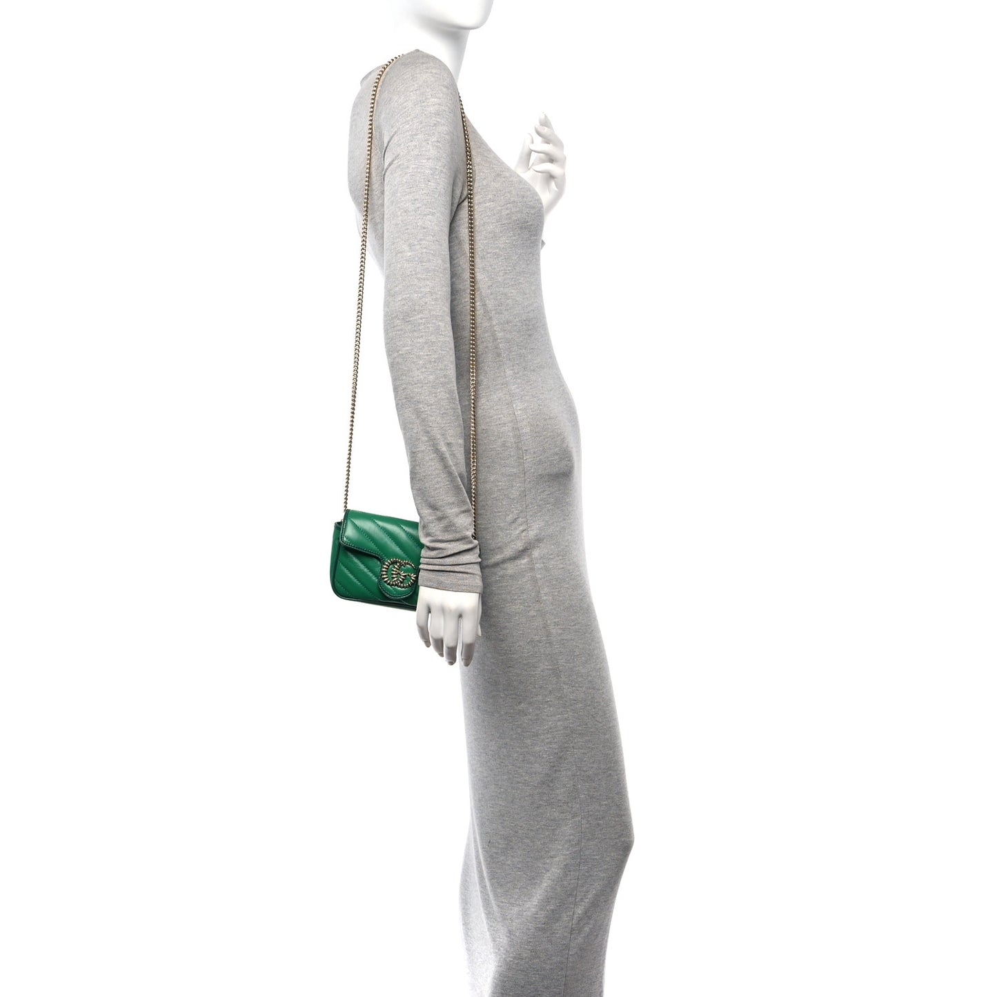 Azalea Calfskin Enamel Matelasse Diagonal Super Mini Torchon GG Marmont Shoulder Bag New Shamarock Emerald