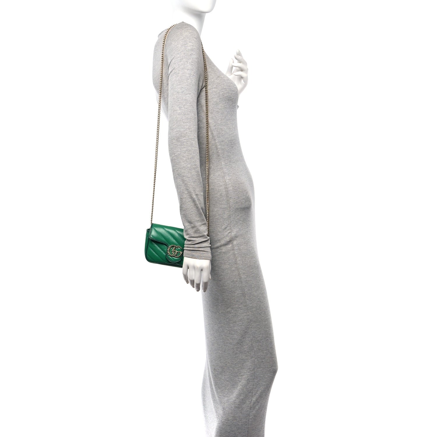 Gucci Azalea Calfskin Enamel Matelasse Diagonal Super Mini Torchon GG Marmont Shoulder Bag New Shamarock Emerald 2 of 10
