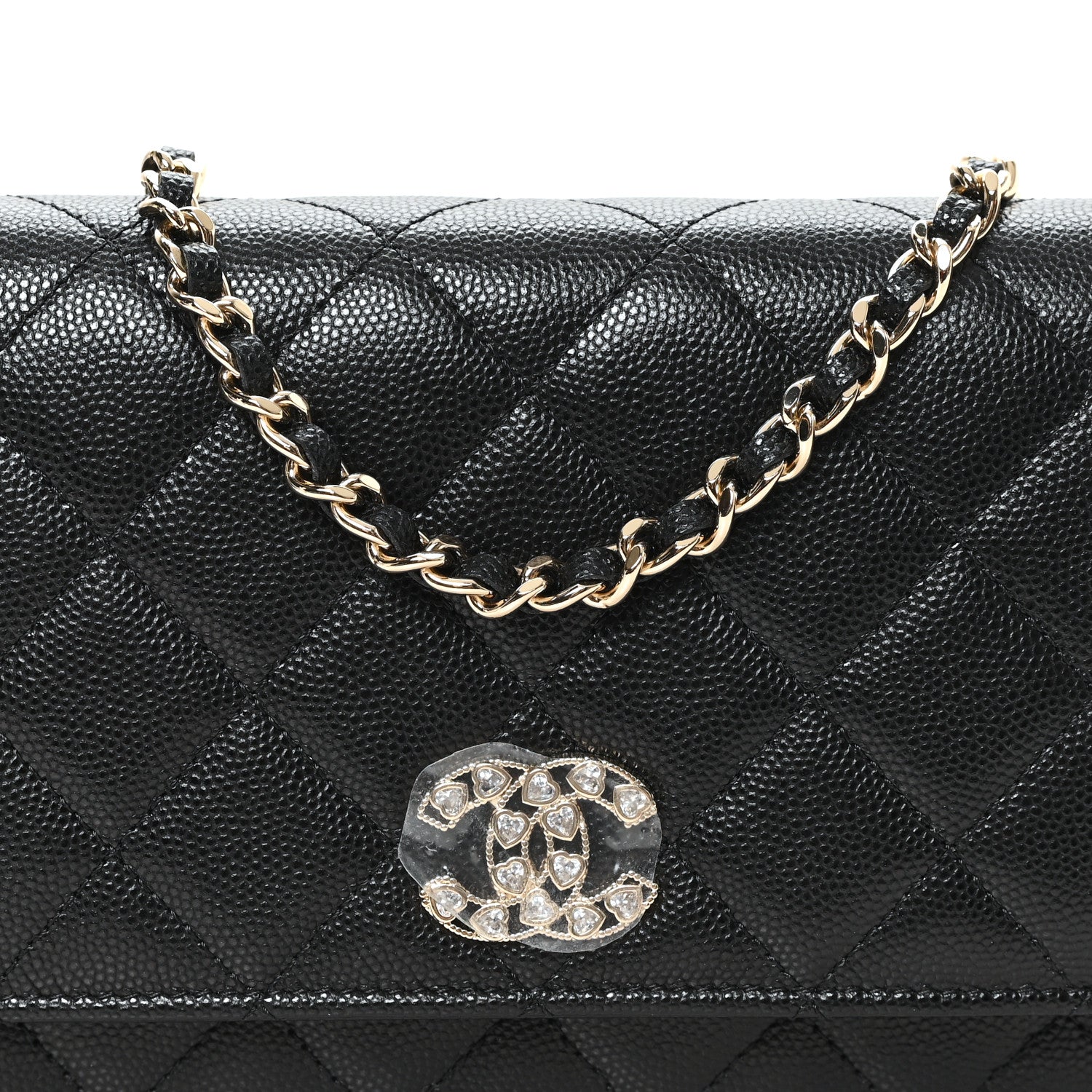 Chanel Caviar Quilted Crystal Heart CC Wallet On Chain WOC Black 9 of 12