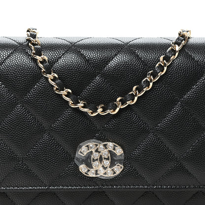 Chanel Caviar Quilted Crystal Heart CC Wallet On Chain WOC Black 9 of 12