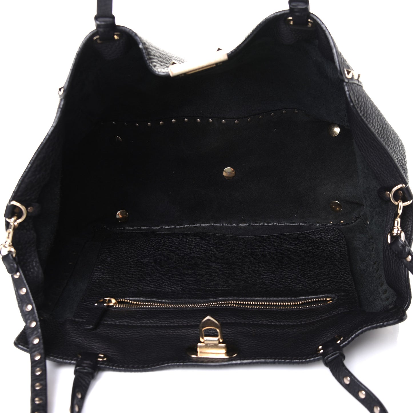 Pebbled Calfskin Medium Rockstud Tote Black