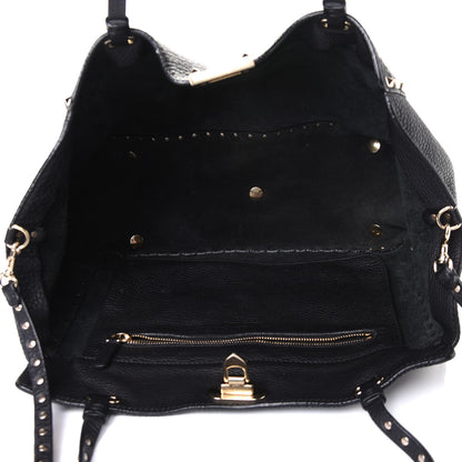 Valentino Garavani Pebbled Calfskin Medium Rockstud Tote Black 8 of 20