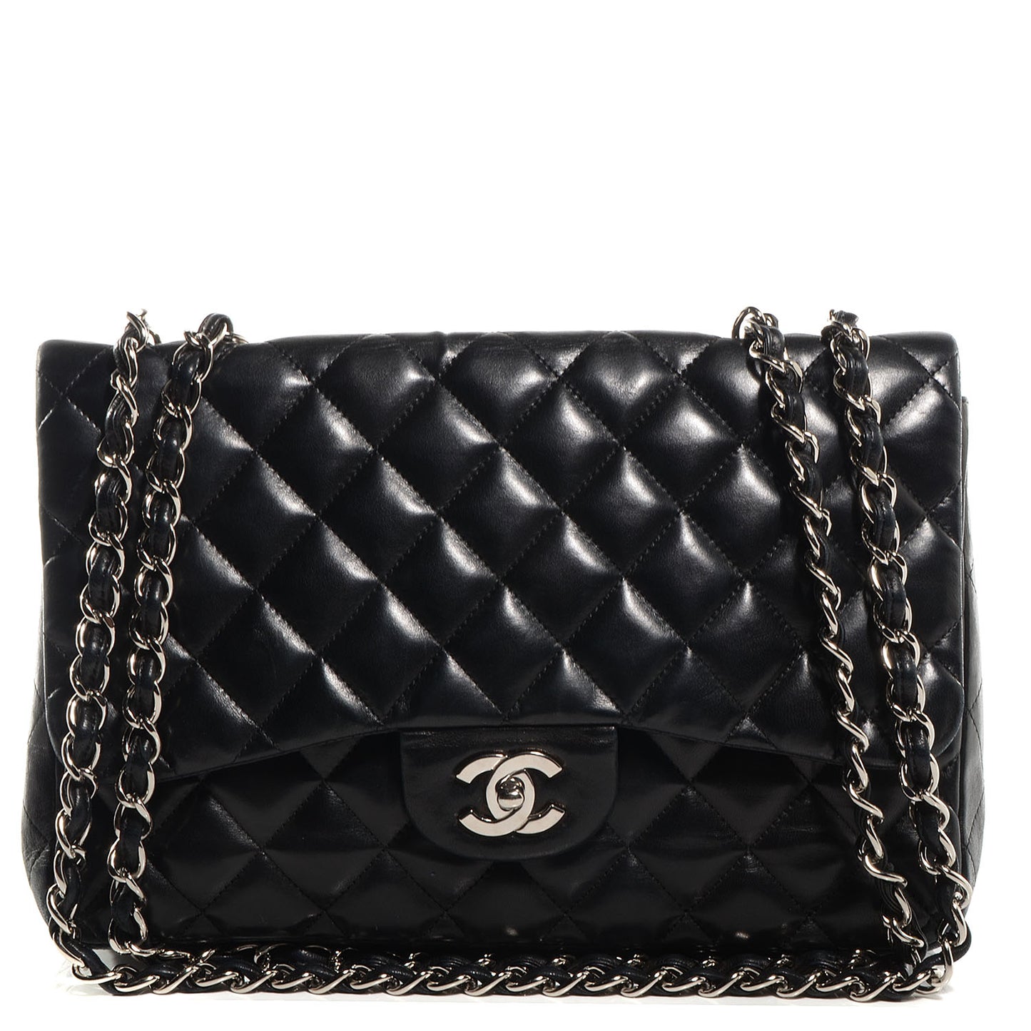Lambskin Quilted Jumbo Single Flap Black