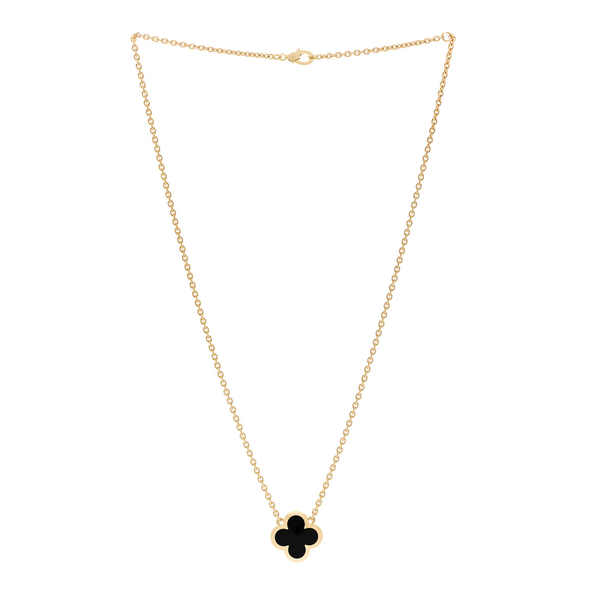 18K Yellow Gold Black Onyx Pure Alhambra Pendant Necklace