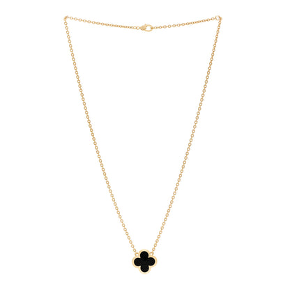 Van Cleef & Arpels 18K Yellow Gold Black Onyx Pure Alhambra Pendant Necklace 3 of 7