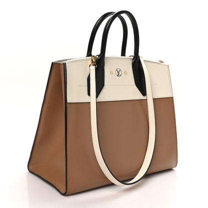 Louis Vuitton Calfskin City Steamer GM Cigar White Black 2 of 9
