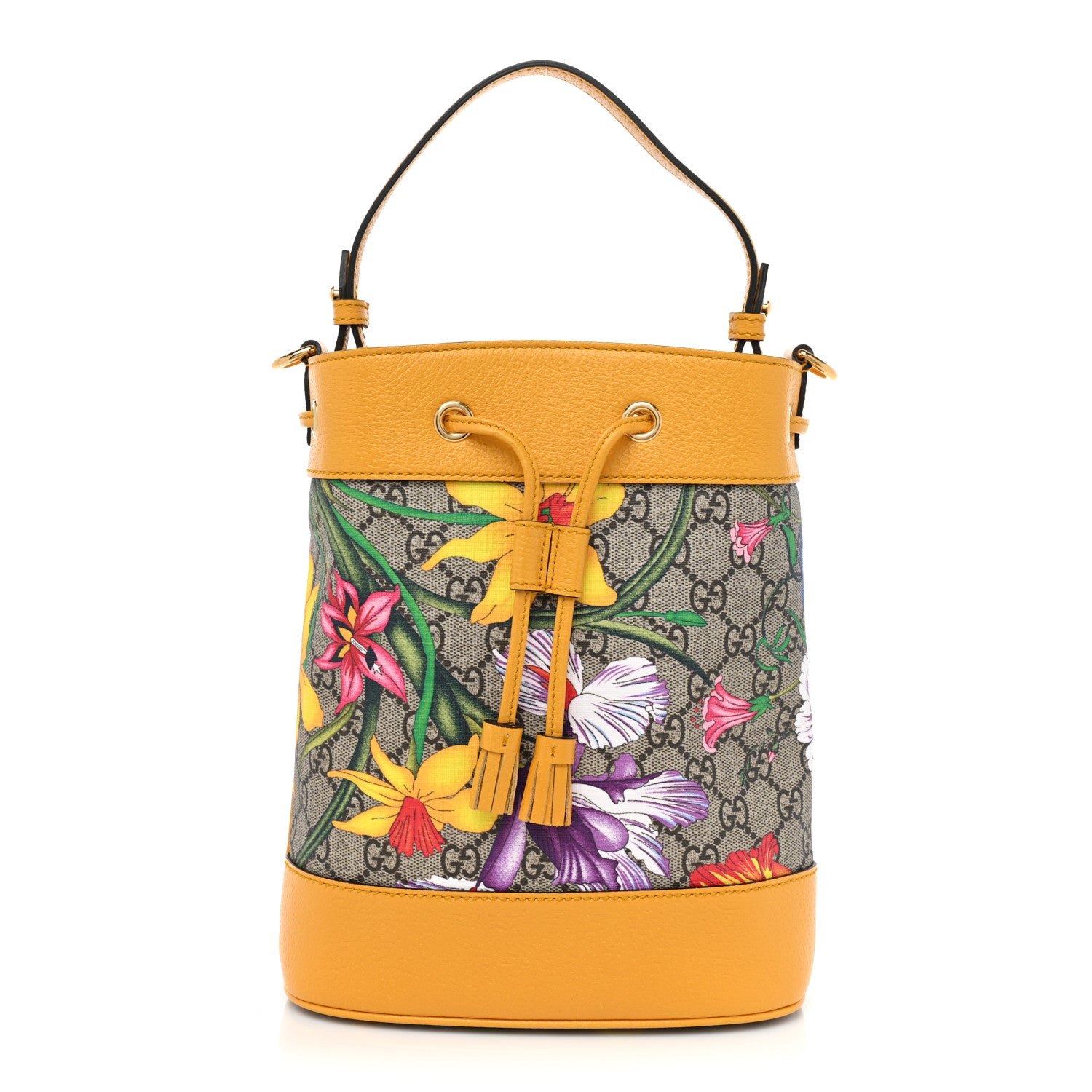 Gucci GG Supreme Monogram Flora Small Ophidia Bucket Bag Beige Multicolor Crop 1 of 8