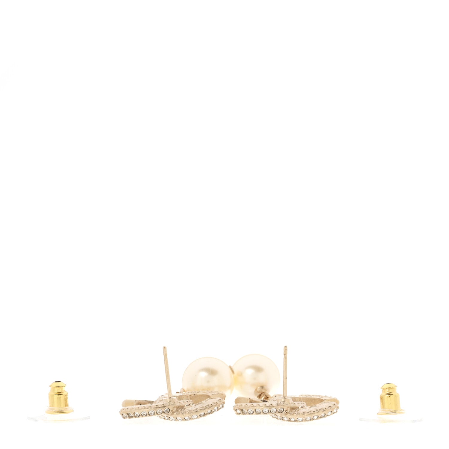 Chanel Crystal Pearl CC Drop Earrings Gold 3 of 5