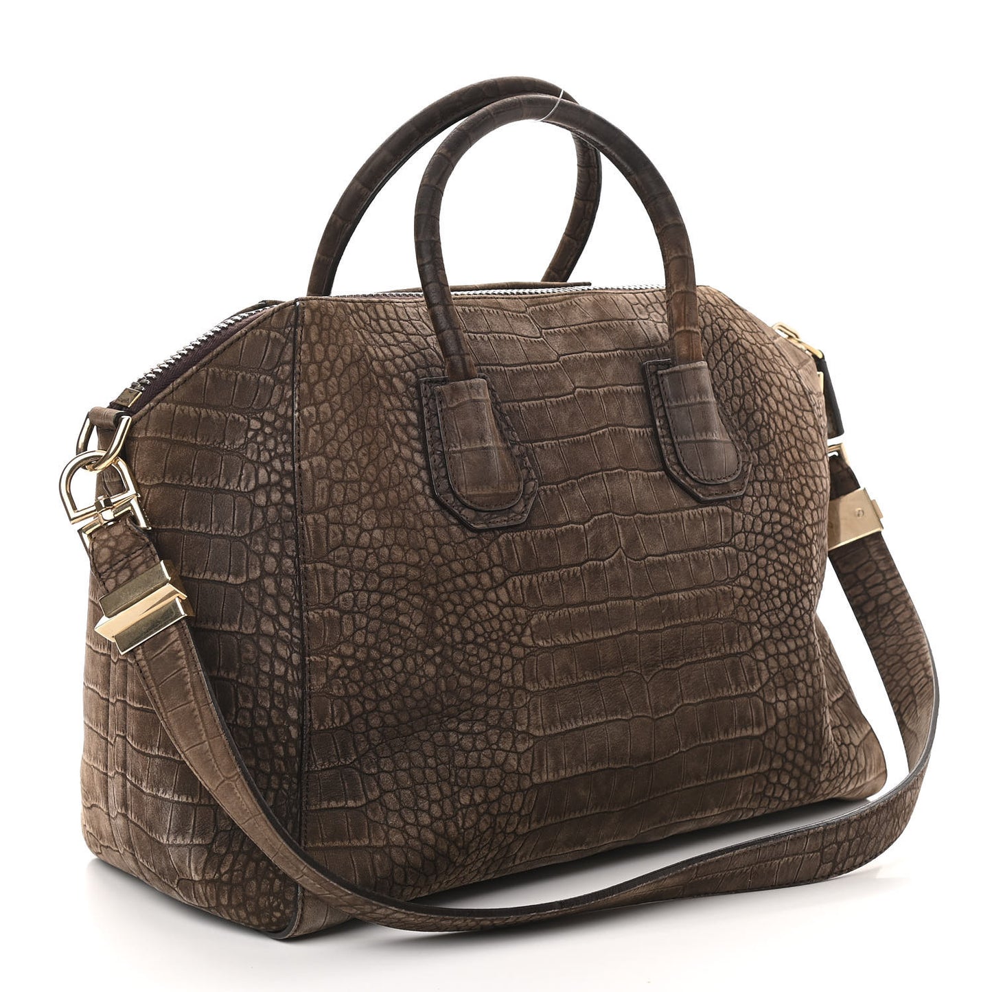 Nubuck Crocodile Embossed Medium Antigona Brown