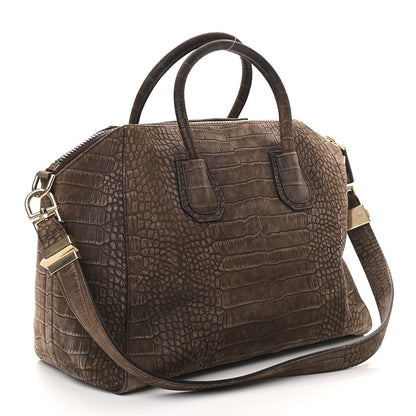 Givenchy Nubuck Crocodile Embossed Medium Antigona Brown 3 of 11