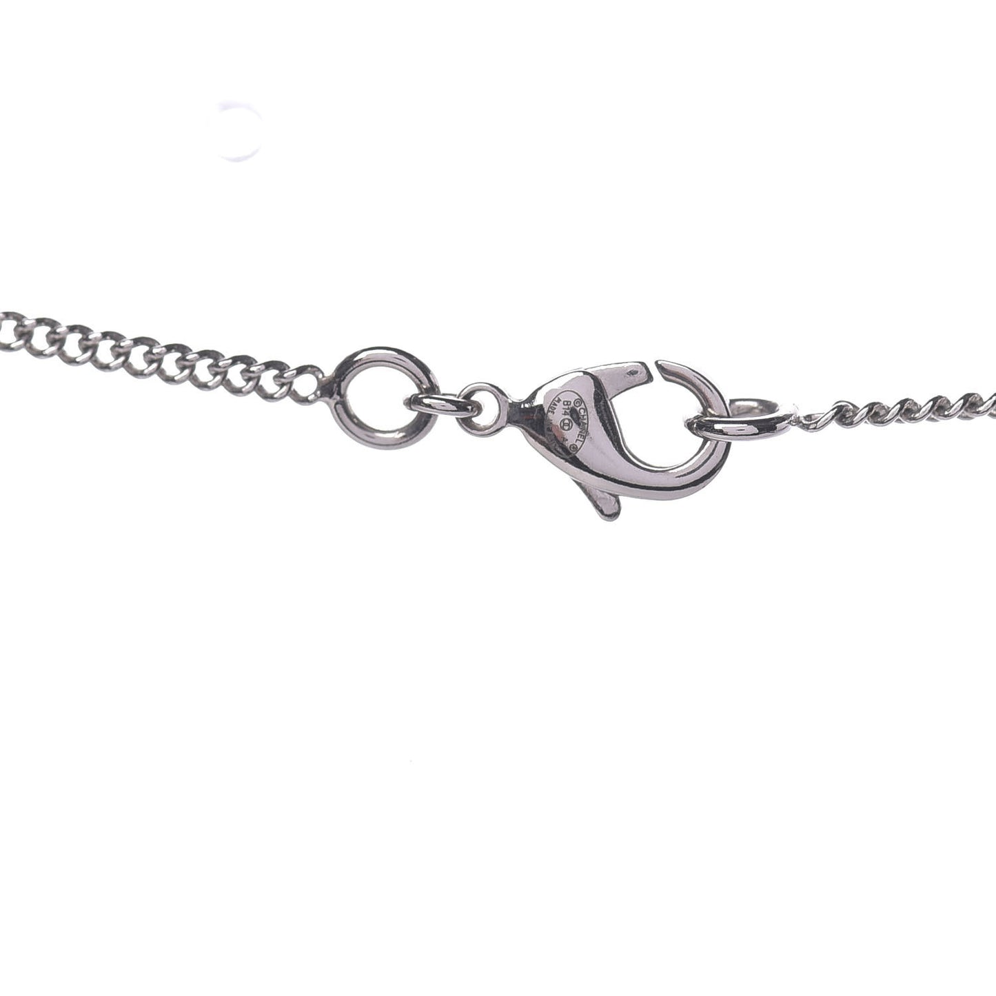 Baguette Crystal Pearl CC Lariat Necklace Silver