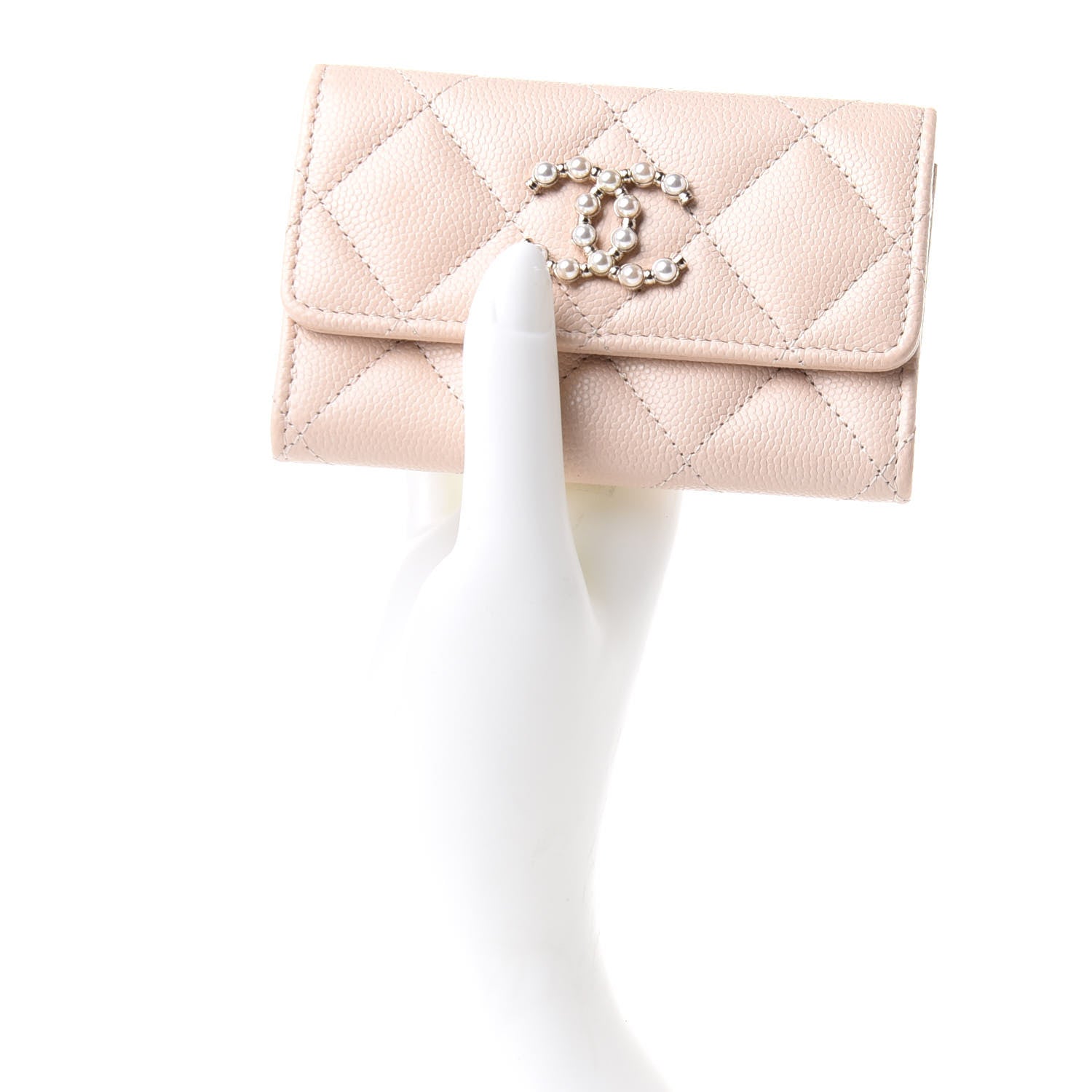 Chanel Caviar Pearl Quilted Coco Candy Flap Card Holder Beige 2 of 8