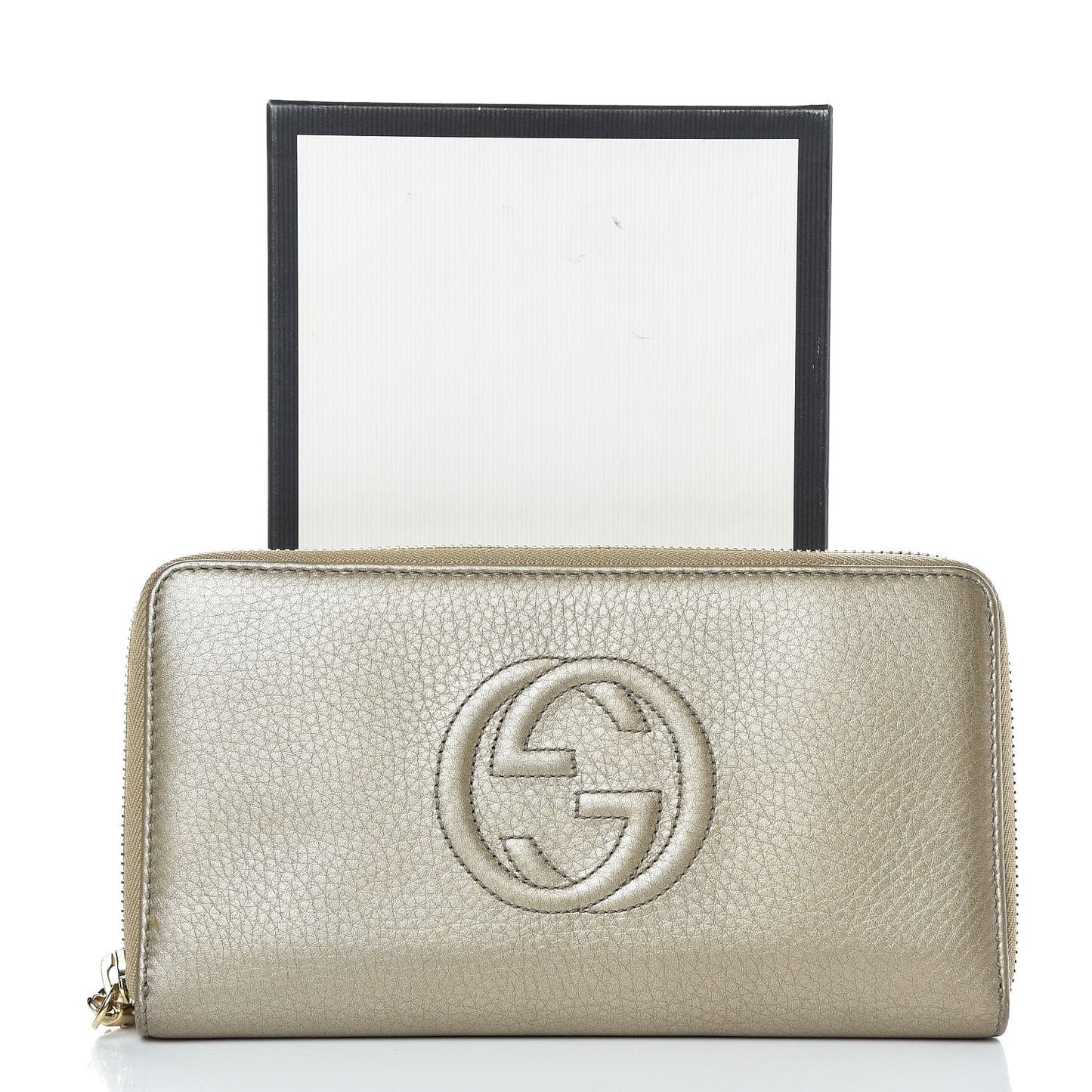Metallic Pebbled Calfskin Soho Zip Around Wallet Golden Beige
