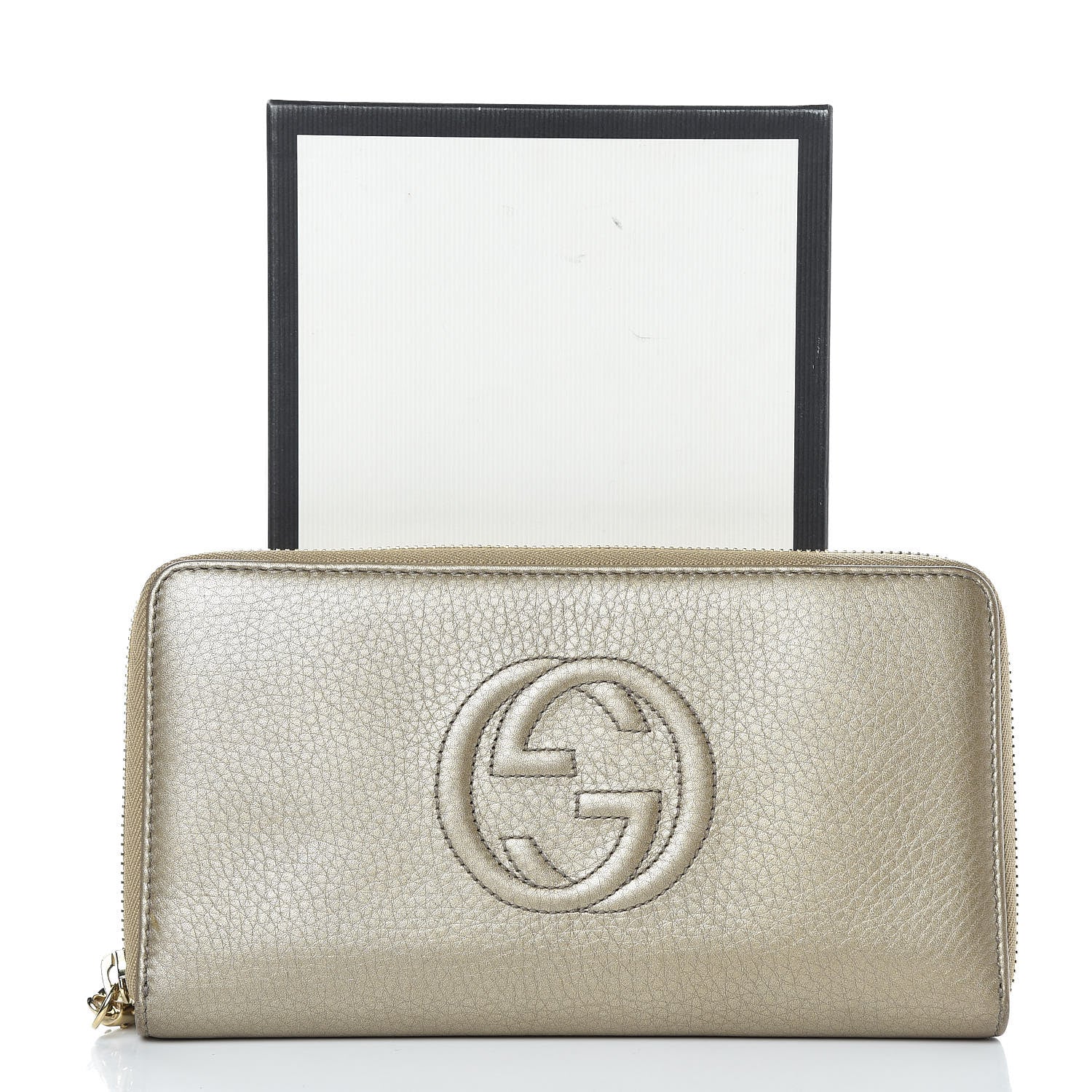 Gucci Metallic Pebbled Calfskin Soho Zip Around Wallet Golden Beige 10 of 10