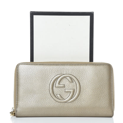 Gucci Metallic Pebbled Calfskin Soho Zip Around Wallet Golden Beige 10 of 10