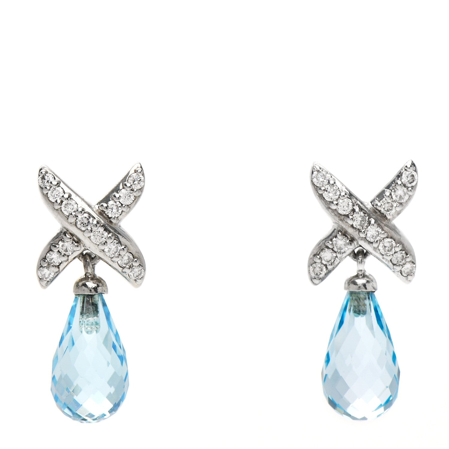 David Yurman Sterling Silver Blue Topaz Diamond X Drop Earrings 1 of 4