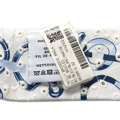 Hermes Silk Embroidered Do Re Boucles Broderie Anglaise Twilly Bleu White Marine 3 of 3