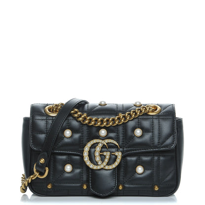 Gucci Calfskin Matelasse Studded Mini Pearly GG Marmont Shoulder Bag Black 1 of 7