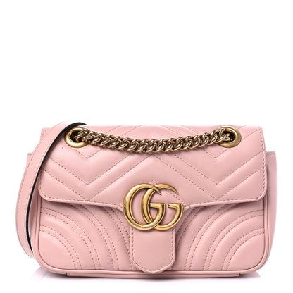 Gucci Calfskin Matelasse Mini GG Marmont Shoulder Bag Perfect Pink 1 of 19