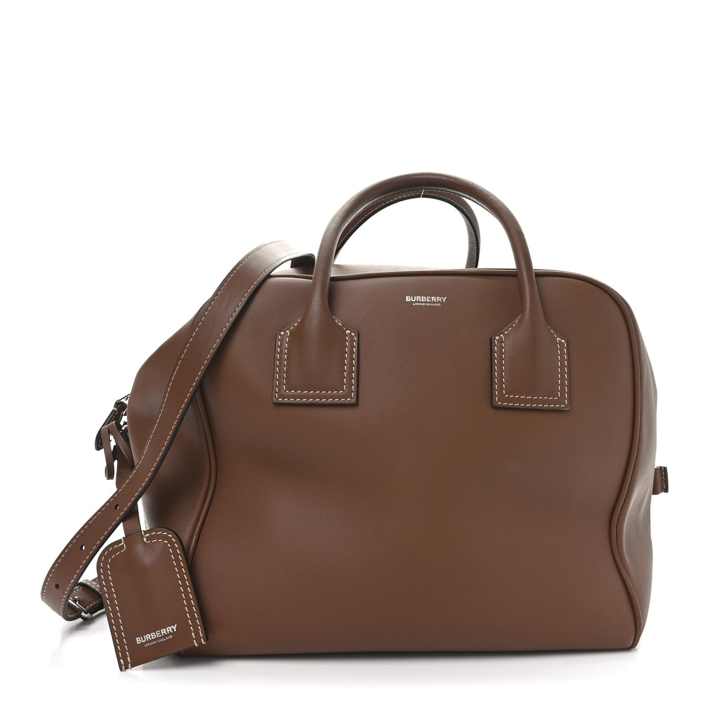 Smooth Calfskin Medium Cube Bowling Bag Malt Brown