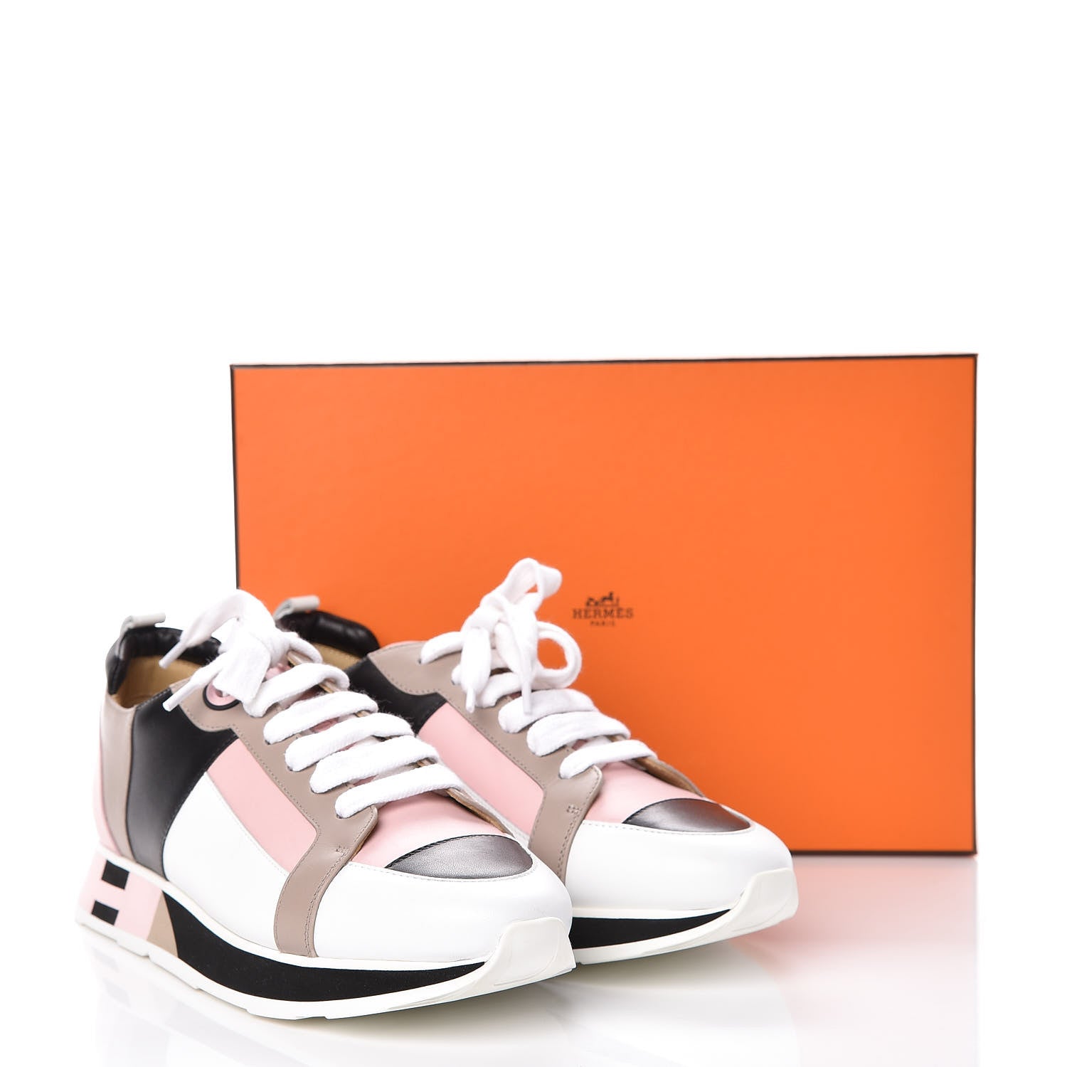 Hermes Calfskin Rebus Sneakers 38.5 Rose Aube Black White 18 of 18