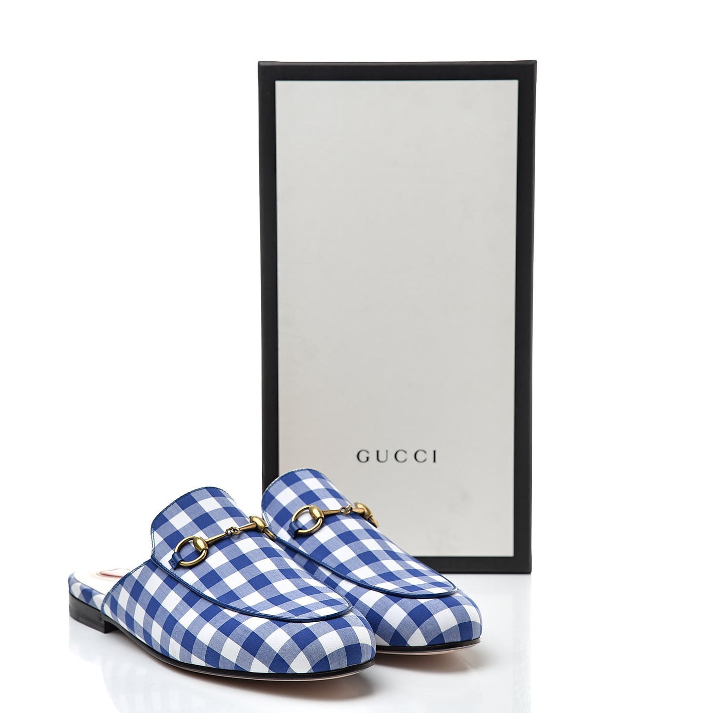 Cotton Gingham Womens Princetown Slippers 37.5 White Blue