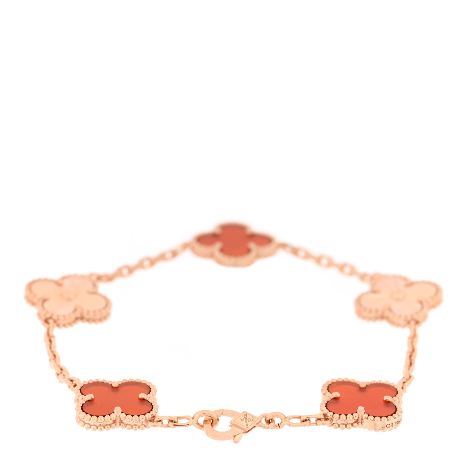 Van Cleef & Arpels 18K Rose Gold Carnelian 5 Motifs Guilloche Vintage Alhambra Bracelet 2 of 3