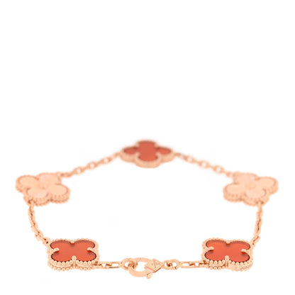 Van Cleef & Arpels 18K Rose Gold Carnelian 5 Motifs Guilloche Vintage Alhambra Bracelet 2 of 3
