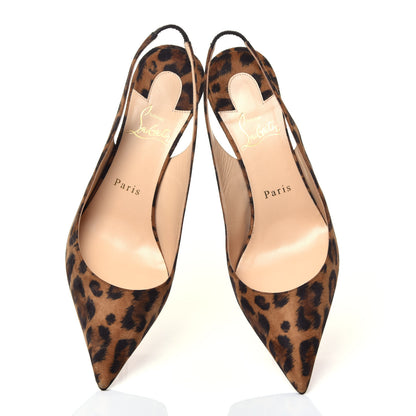 Christian Louboutin Veau Velours Leopard Clare Sling 80 Pumps 38.5 Caramel 5 of 8