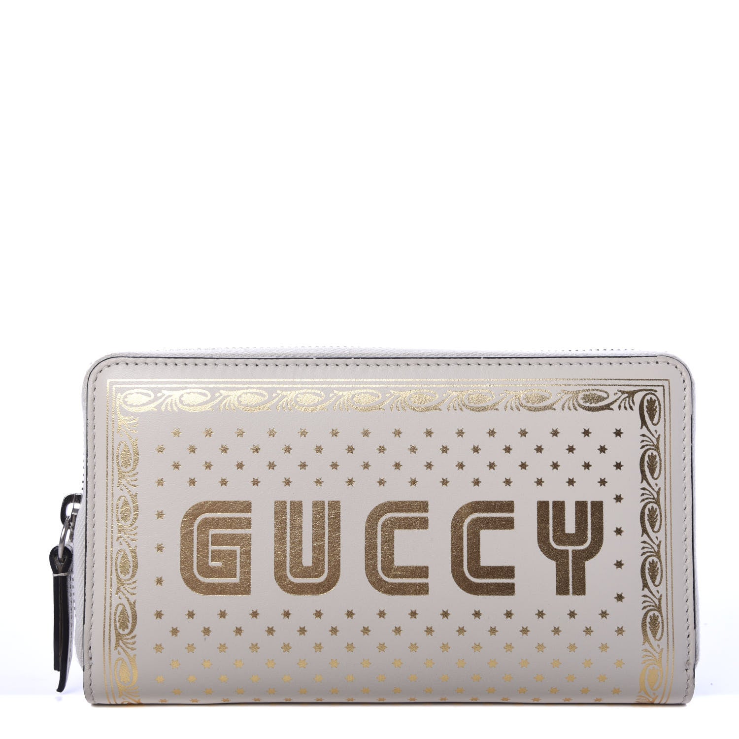 Gucci X SEGA Calfskin GUCCY Stars Zip Around Wallet Mystic White Gold 1 of 6