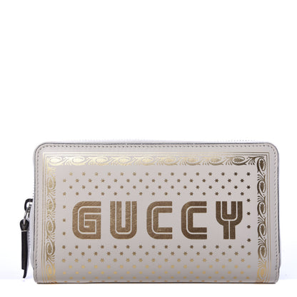 Gucci X SEGA Calfskin GUCCY Stars Zip Around Wallet Mystic White Gold 1 of 6