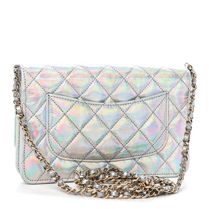 Chanel Iridescent Goatskin Quilted Wallet On Chain WOC Silver 2 of 4