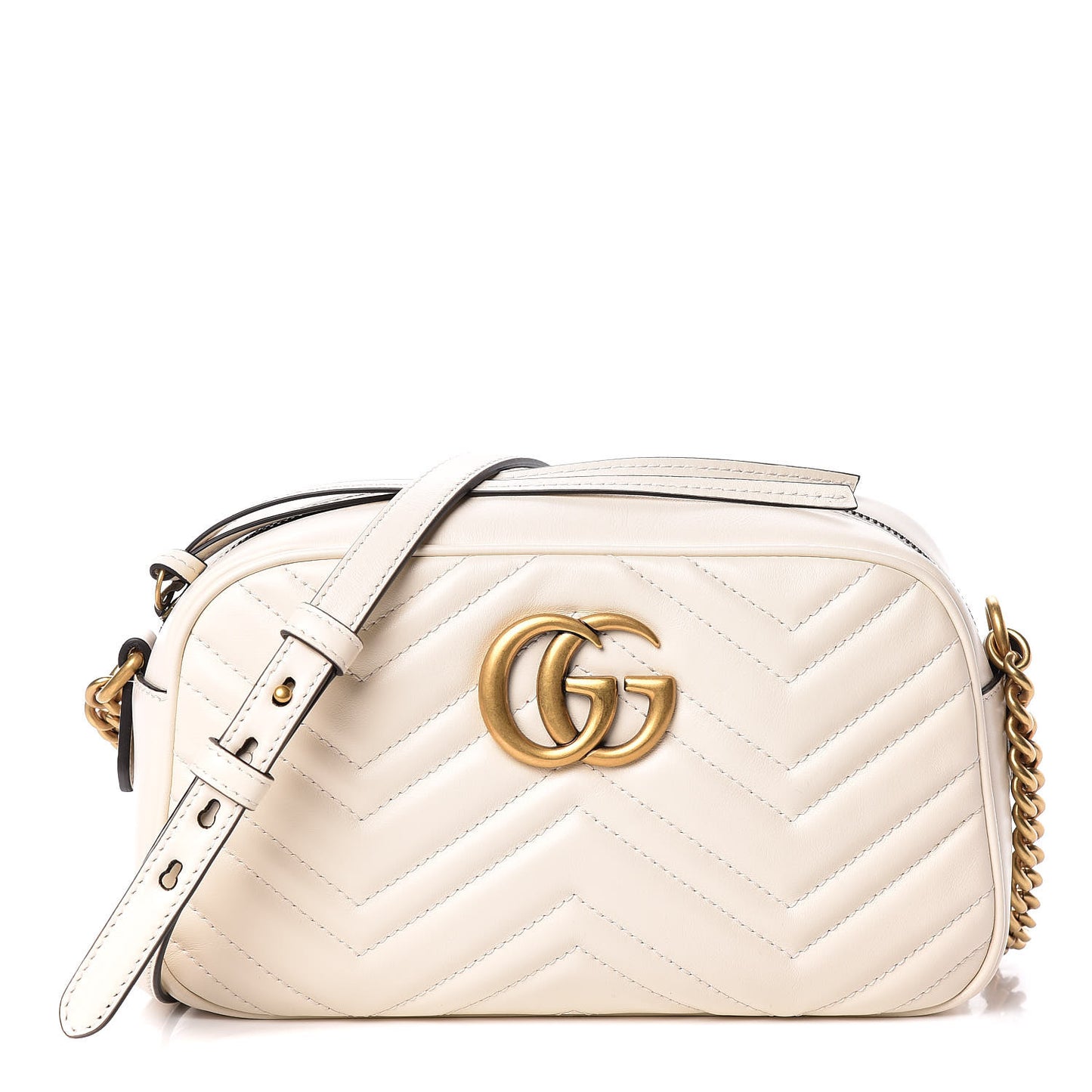 Calfskin Matelasse Small GG Marmont Chain Shoulder Bag White