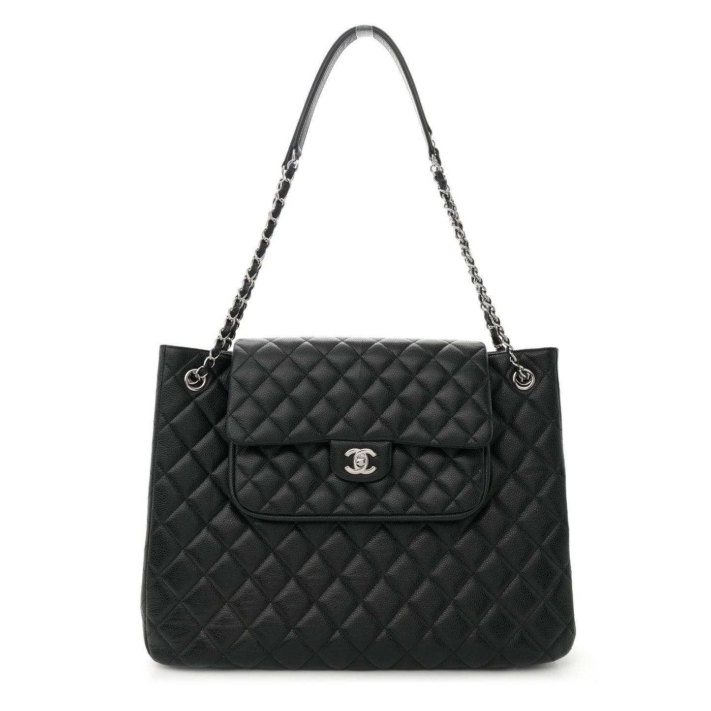 Caviar Quilted Flap Tote Black