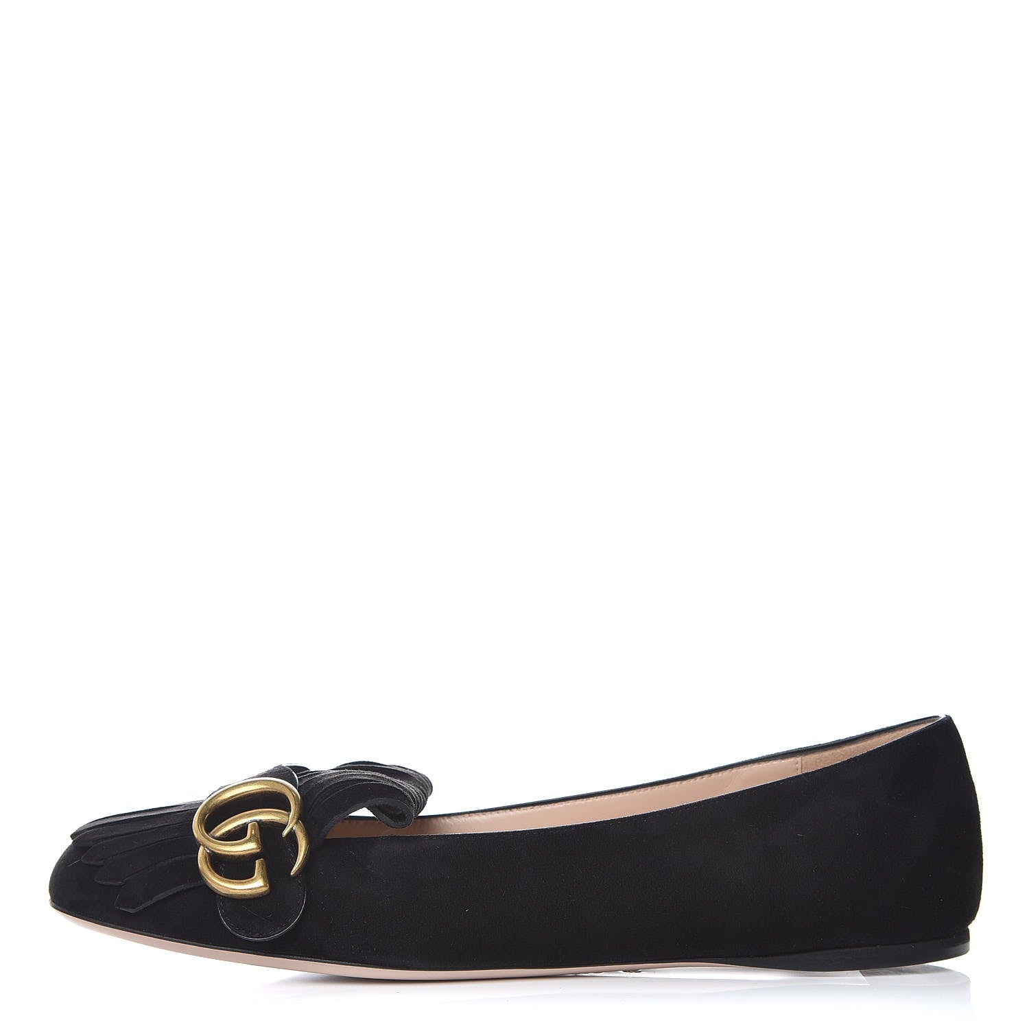 Gucci Kid Scamosciato GG Marmont Fringe Flats 38 Black 1 of 9