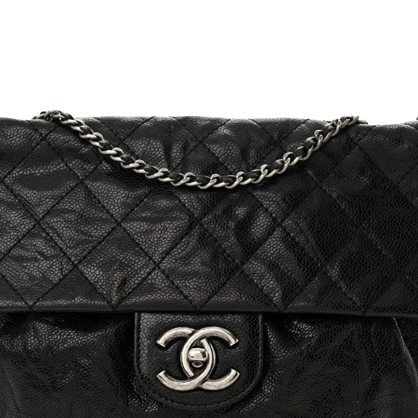 Caviar Quilted Medium Elastic Flap Black