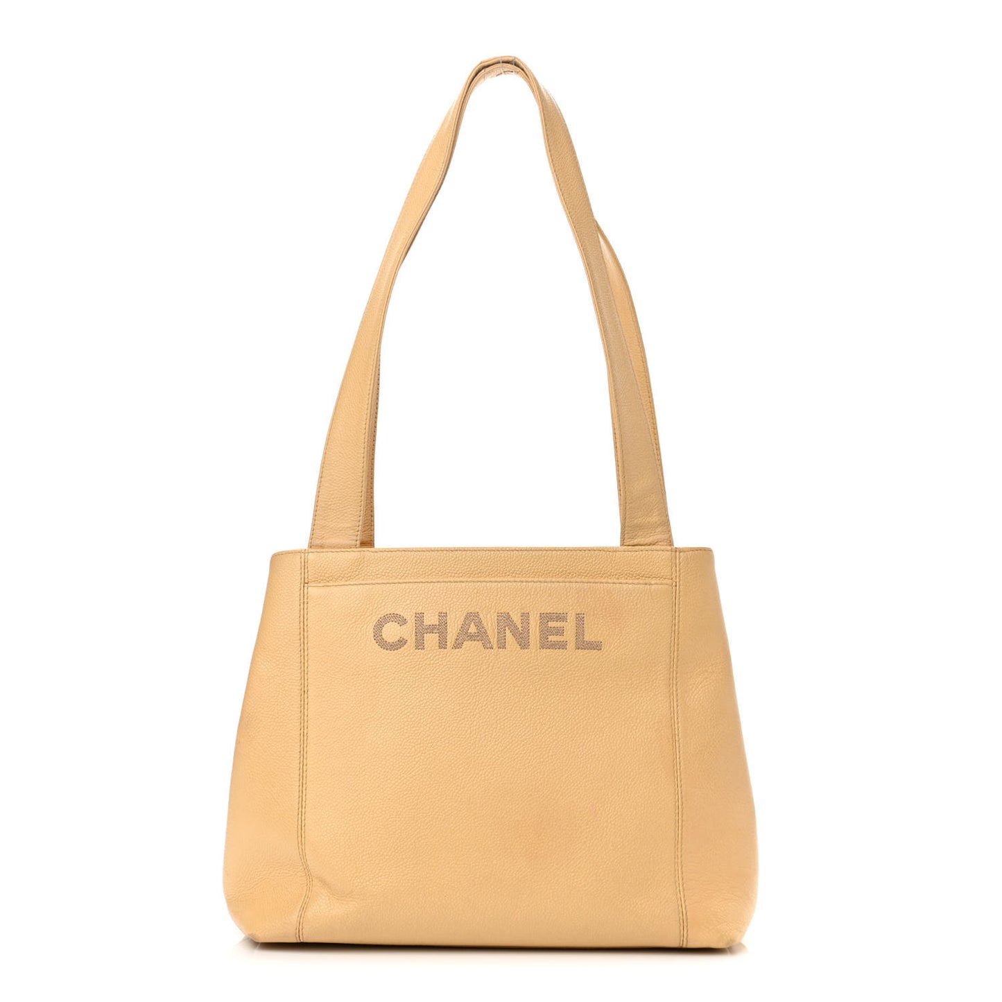 Caviar Logo Shoulder Bag Beige